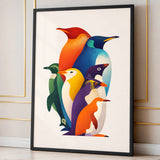 Animals Modern Wall Art – Colorful Geometric Penguin Group Print