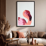 Animals Modern Wall Art – Pink Flamingo Portrait on Pale Background