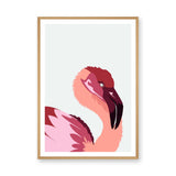 Animals Modern Wall Art – Pink Flamingo Portrait on Pale Background