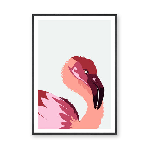 Animals Modern Wall Art – Pink Flamingo Portrait on Pale Background
