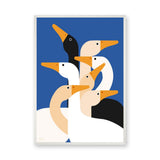 Animals Modern Wall Art – Stylized Geese on Blue Background