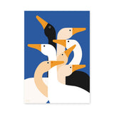 Animals Modern Wall Art – Stylized Geese on Blue Background
