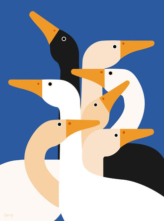 Animals Modern Wall Art – Stylized Geese on Blue Background