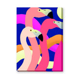 Animals Pop-Art Wall Art – Pink Flamingos on Bold Blue Abstract Background