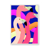 Animals Pop-Art Wall Art – Pink Flamingos on Bold Blue Abstract Background