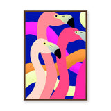 Animals Pop-Art Wall Art – Pink Flamingos on Bold Blue Abstract Background