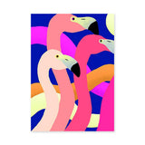 Animals Pop-Art Wall Art – Pink Flamingos on Bold Blue Abstract Background