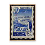 Antarctica Soviet Stamp Vintage Wall Art – Penguin and Polar Map Print