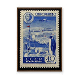 Antarctica Soviet Stamp Vintage Wall Art – Penguin and Polar Map Print
