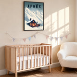 Après Ski Chalet Vintage Wall Art – Snowy Alpine Fire Scene
