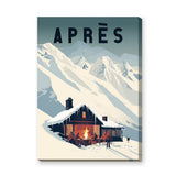 Après Ski Chalet Vintage Wall Art – Snowy Alpine Fire Scene
