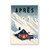 Après Ski Chalet Vintage Wall Art – Snowy Alpine Fire Scene