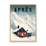 Après Ski Chalet Vintage Wall Art – Snowy Alpine Fire Scene