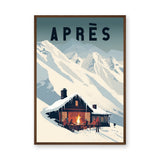 Après Ski Chalet Vintage Wall Art – Snowy Alpine Fire Scene