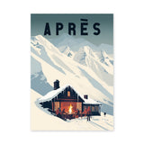 Après Ski Chalet Vintage Wall Art – Snowy Alpine Fire Scene