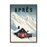 Après Ski Chalet Vintage Wall Art – Snowy Alpine Fire Scene