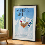 Après Ski Cocktail Retro Wall Art – Woman in Glass by Snowy Mountains
