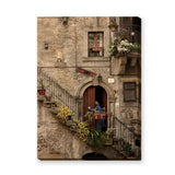 Architecture Vintage Wall Art – Rustic Stone Facade with Flowers
