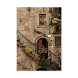 Architecture Vintage Wall Art – Rustic Stone Facade with Flowers