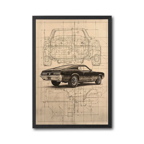 ARJ 1 Heritage Ford Mustang Blueprint Décor Poster, Iconic Car Wall Poster