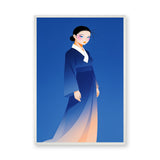 Asian Woman Portrait Modern Wall Art – Blue Robe Fashion Print