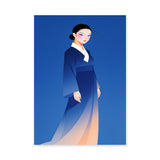 Asian Woman Portrait Modern Wall Art – Blue Robe Fashion Print