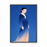 Asian Woman Portrait Modern Wall Art – Blue Robe Fashion Print