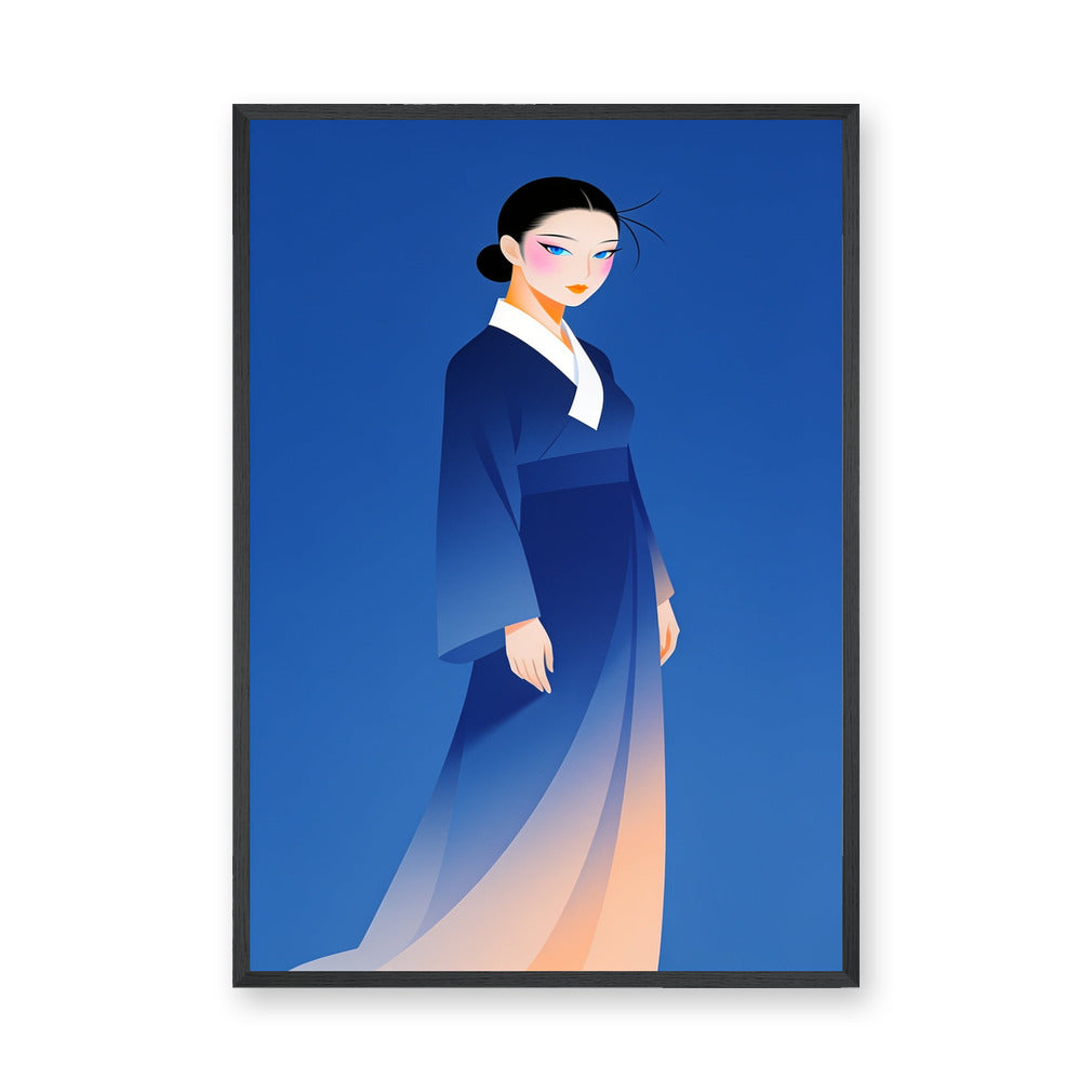 Asian Woman Portrait Modern Wall Art – Blue Robe Fashion Print