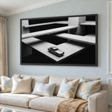 Aston Martin DB5 Modern Wall Art – Black-and-White Architectural Car Print