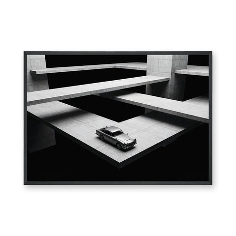 Aston Martin DB5 Modern Wall Art – Black-and-White Architectural Car Print