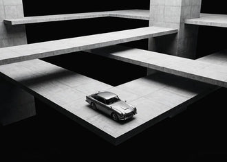 Aston Martin DB5 Surreal Architecture Wall Art – Monochrome Concrete Platforms