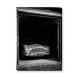Aston Martin DB5 Vintage Wall Art – Black and White Garage Photo