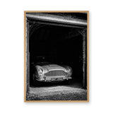 Aston Martin DB5 Vintage Wall Art – Black and White Garage Photo