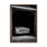 Aston Martin DB5 Vintage Wall Art – Black and White Garage Photo