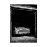 Aston Martin DB5 Vintage Wall Art – Black and White Garage Photo