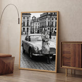 Aston Martin DB5 Vintage Wall Art – Black and White Paris Street Photo