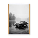 Aston Martin DB5 Vintage Wall Art – Misty Black and White Lakeside