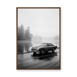 Aston Martin DB5 Vintage Wall Art – Misty Black and White Lakeside