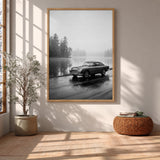 Aston Martin DB5 Vintage Wall Art – Misty Lakeside Classic Car Photo