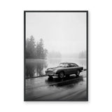 Aston Martin DB5 Vintage Wall Art – Misty Lakeside Classic Car Photo