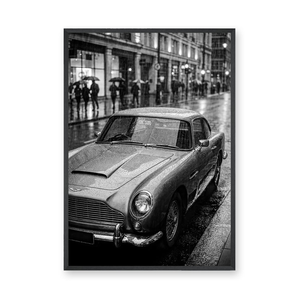 Aston Martin DB5 Vintage Wall Art – Rainy City Classic Car Photo