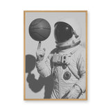 Astronaut Basketball Surreal Wall Art – Black-and-White Space Sports Print
