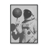 Astronaut Basketball Surreal Wall Art – Black-and-White Space Sports Print