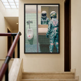 Astronaut Bathroom Surreal Wall Art – Space Figure at the Mirror