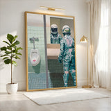 Astronaut Bathroom Surreal Wall Art – Space Figure at the Mirror