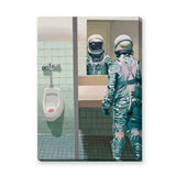 Astronaut Bathroom Surreal Wall Art – Space Figure at the Mirror