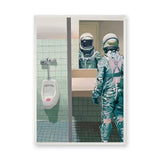 Astronaut Bathroom Surreal Wall Art – Space Figure at the Mirror