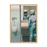 Astronaut Bathroom Surreal Wall Art – Space Figure at the Mirror