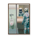 Astronaut Bathroom Surreal Wall Art – Space Figure at the Mirror