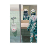 Astronaut Bathroom Surreal Wall Art – Space Figure at the Mirror